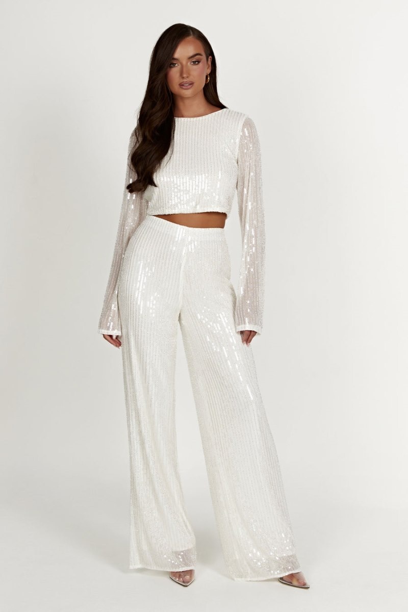 Women's Meshki Diaz Sequin Pants White Australia | H7I-4993