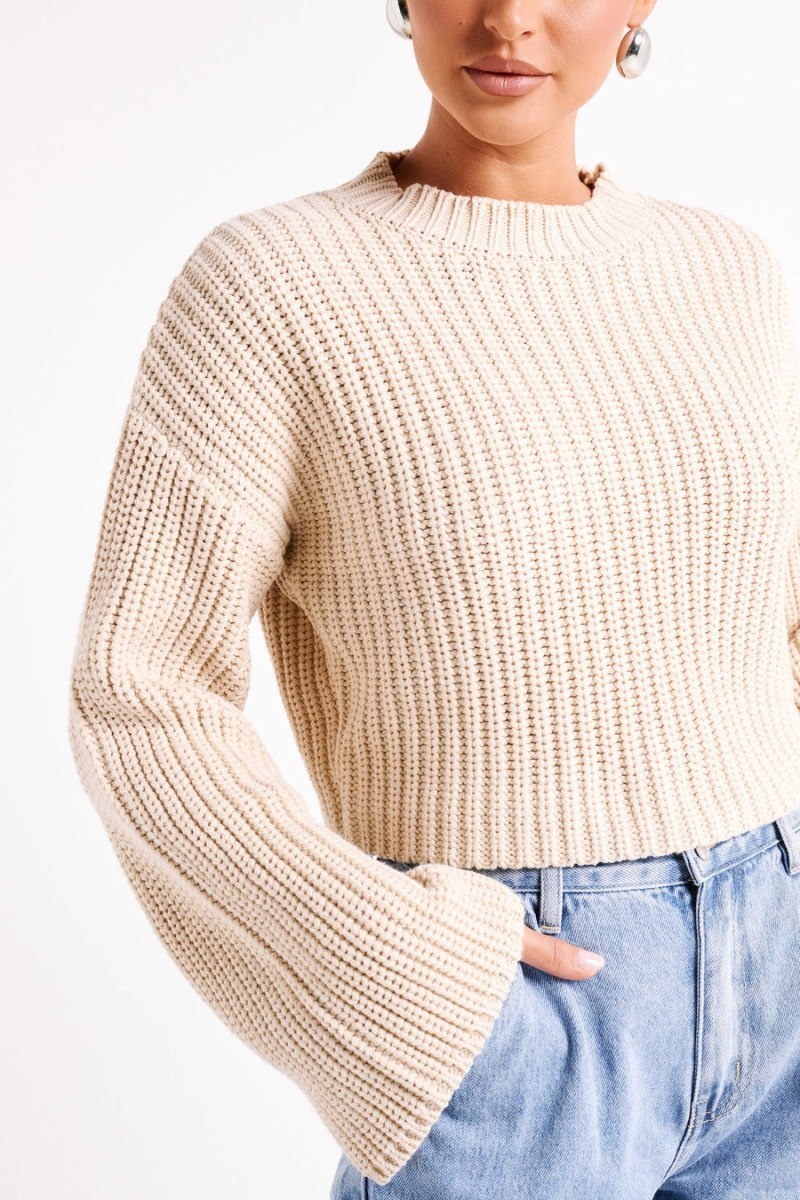 Women's Meshki Didi Cropped Knit Jumper Cream Australia | C3K-0341