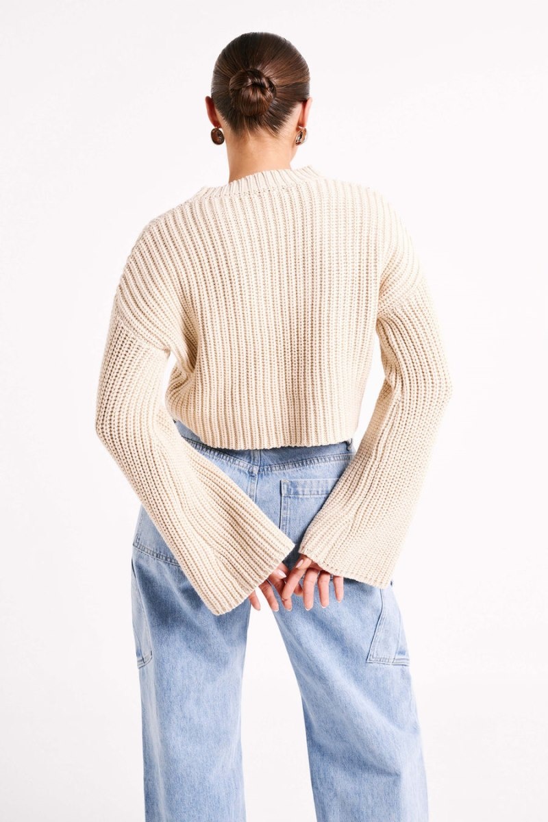 Women's Meshki Didi Cropped Knit Jumper Cream Australia | C3K-0341