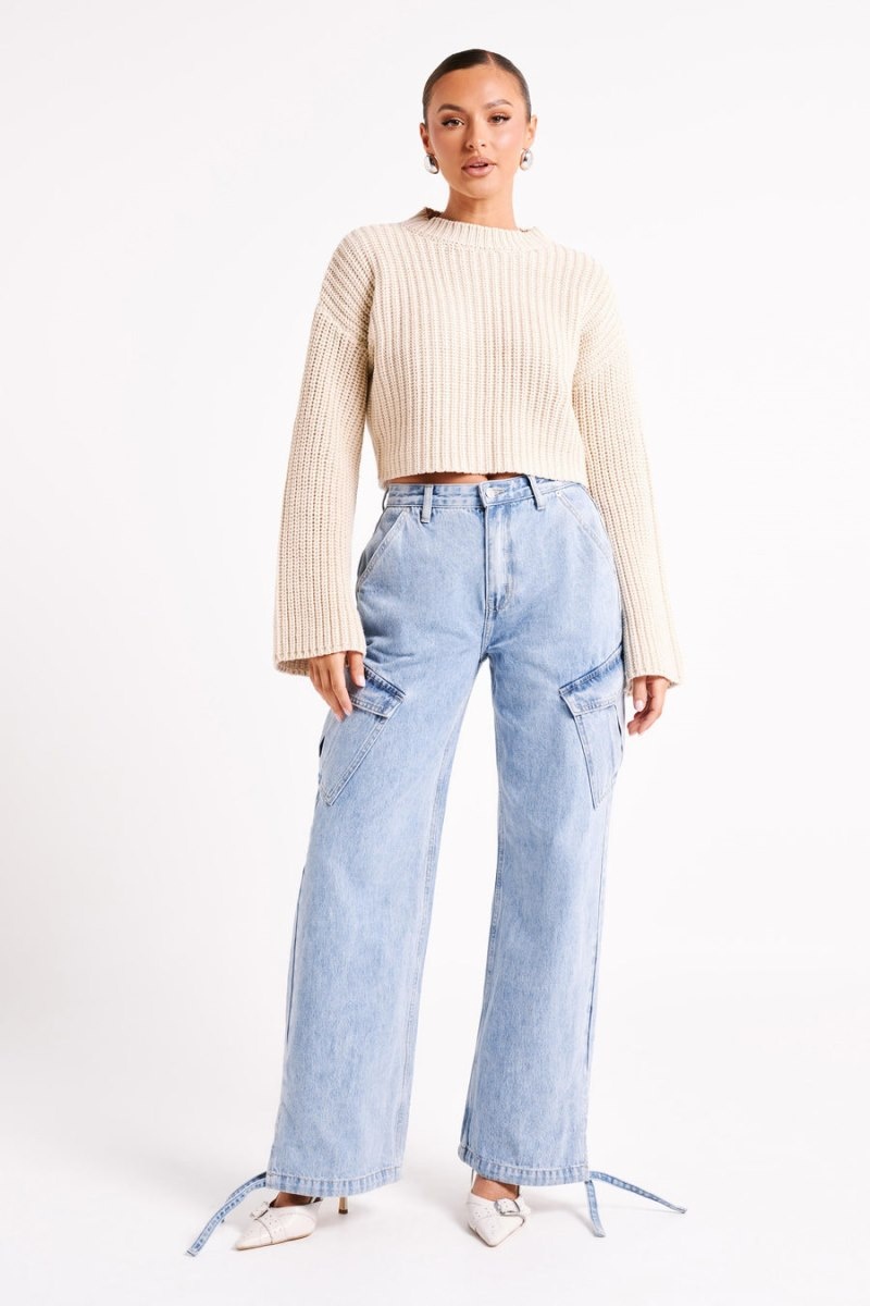 Women's Meshki Didi Cropped Knit Jumper Cream Australia | C3K-0341