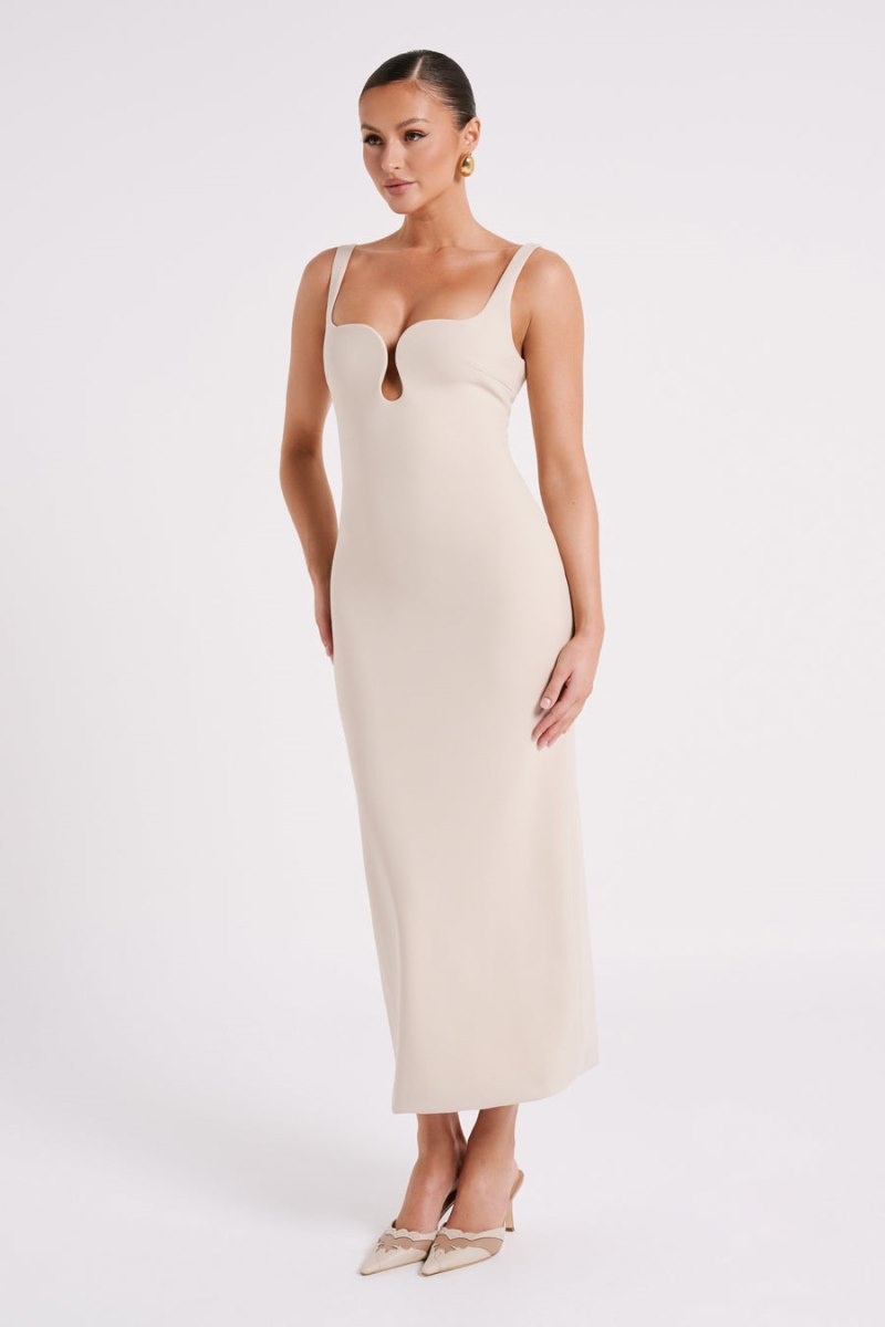 Women's Meshki Dimi Scoop Neck Midi Dress Cream Australia | U8R-9985