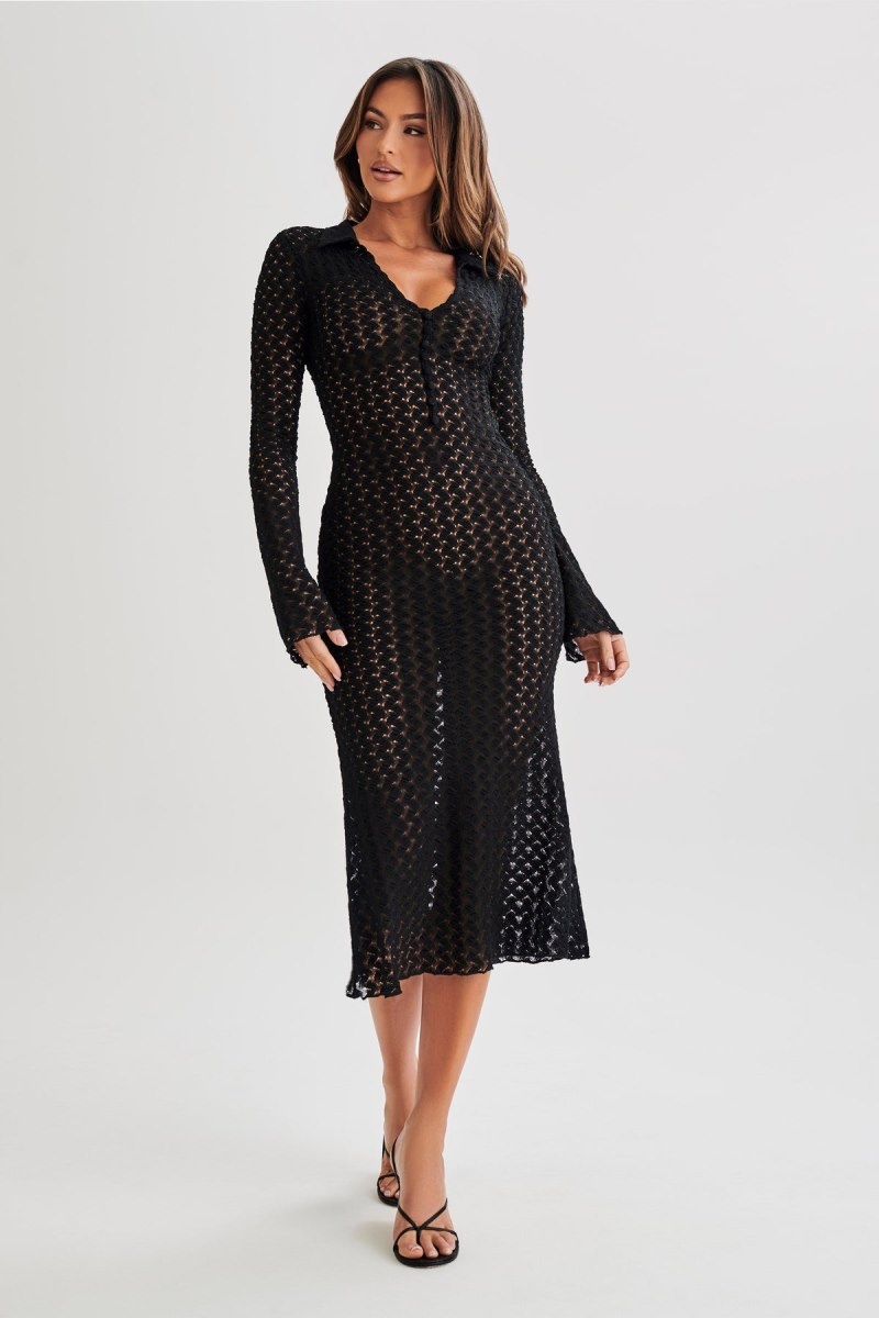 Women\'s Meshki Dionne Lace Long Sleeve Midi Dress Black Australia | B6Y-7487