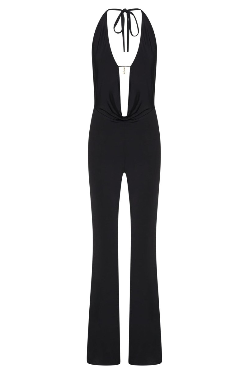 Women's Meshki Dixie Plunge Halter Neck Jumpsuit Black Australia | I7G-4320