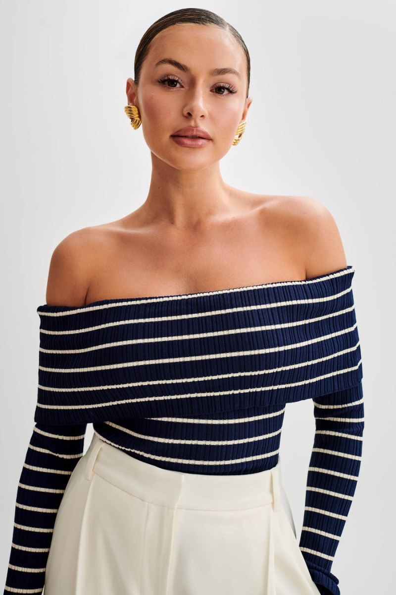 Women's Meshki Dominica Off Shoulder Knit Tops Navy Australia | L7K-6345