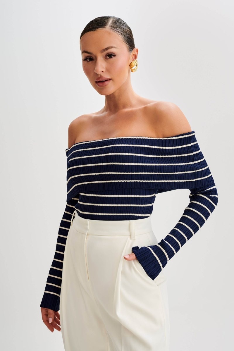 Women\'s Meshki Dominica Off Shoulder Knit Tops Navy Australia | L7K-6345