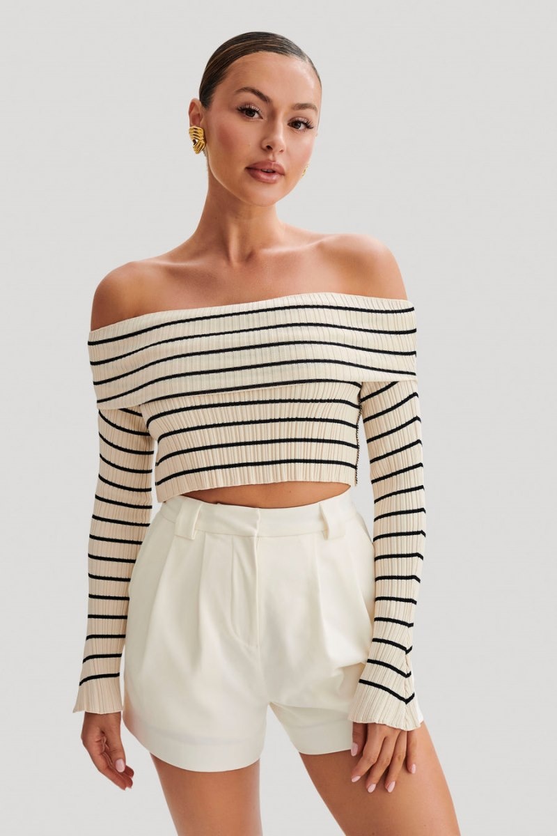 Women's Meshki Dominica Off Shoulder Knit Tops White Australia | E2P-4710