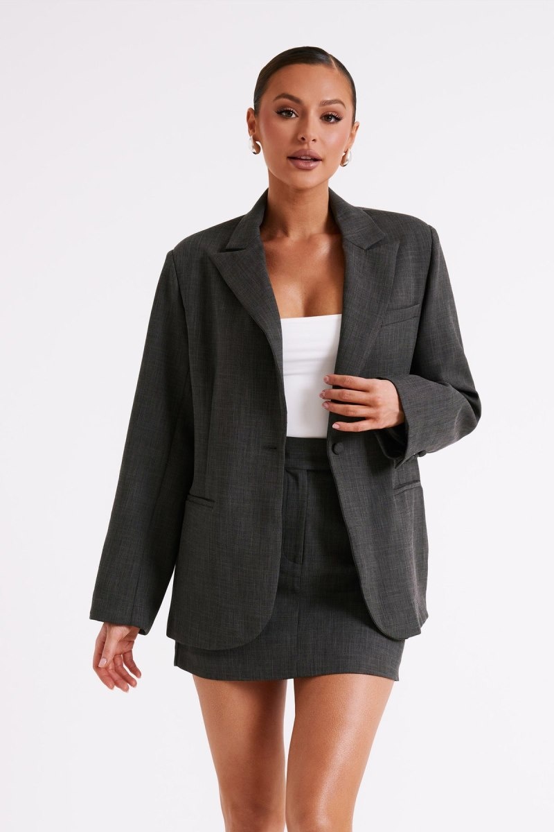 Women\'s Meshki Drew Oversized Textured Blazers Deep Grey Australia | V3G-3775