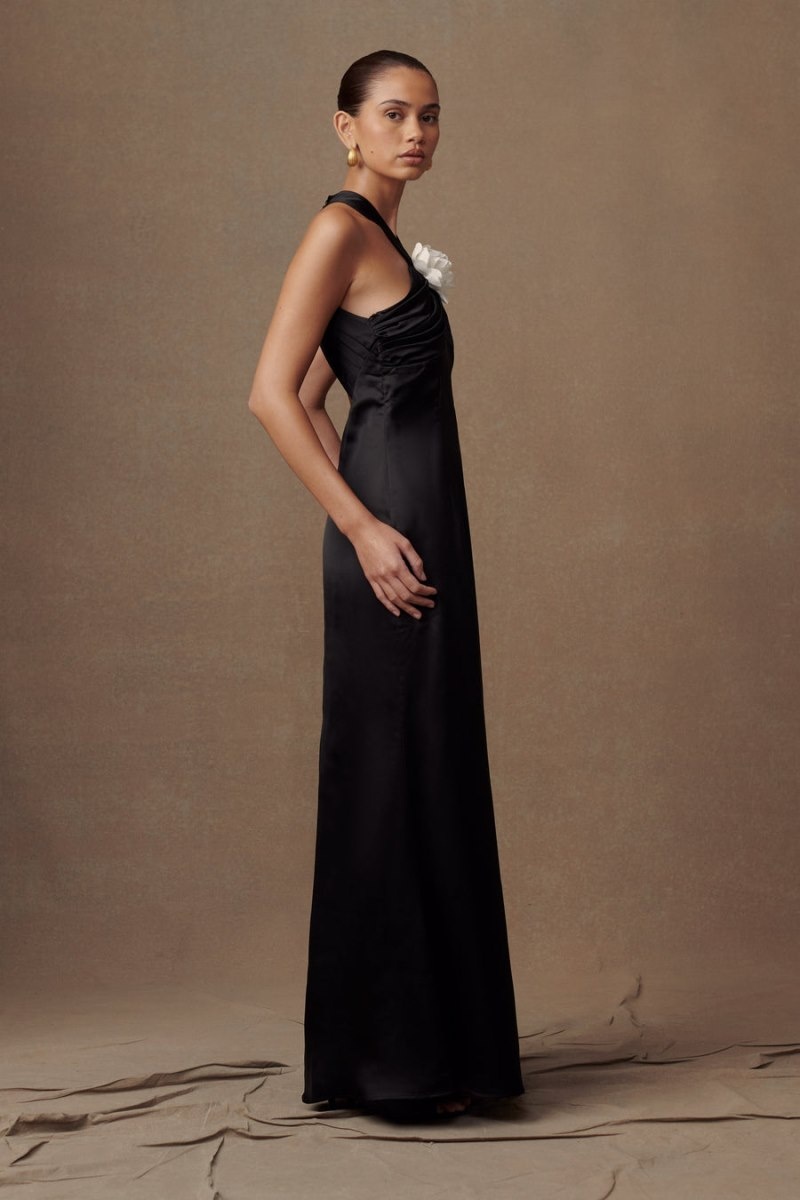 Women's Meshki Dylan Rose Halter Maxi Dress Black Australia | D6N-4299