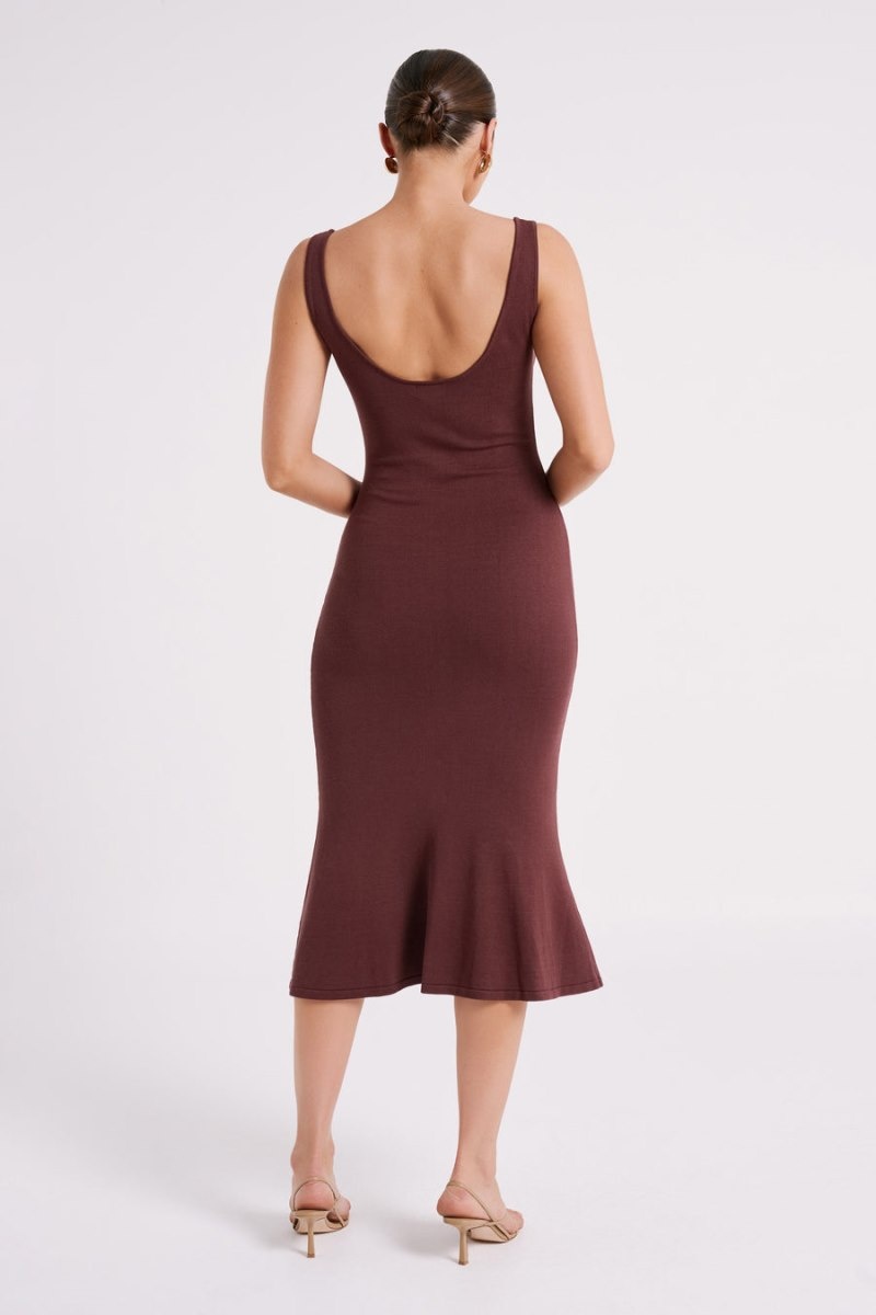 Women's Meshki Easton Knit Midi Dress Dark Chocolate Australia | G4A-8294