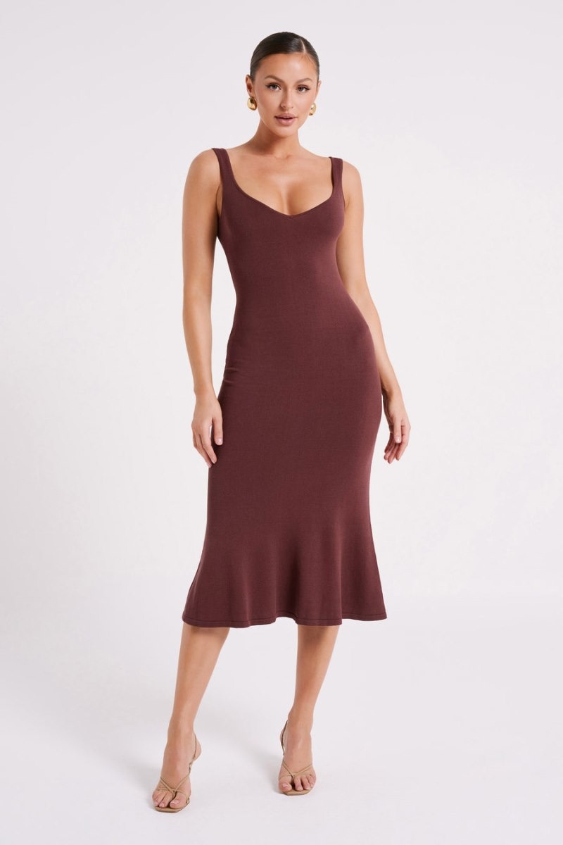 Women's Meshki Easton Knit Midi Dress Dark Chocolate Australia | G4A-8294