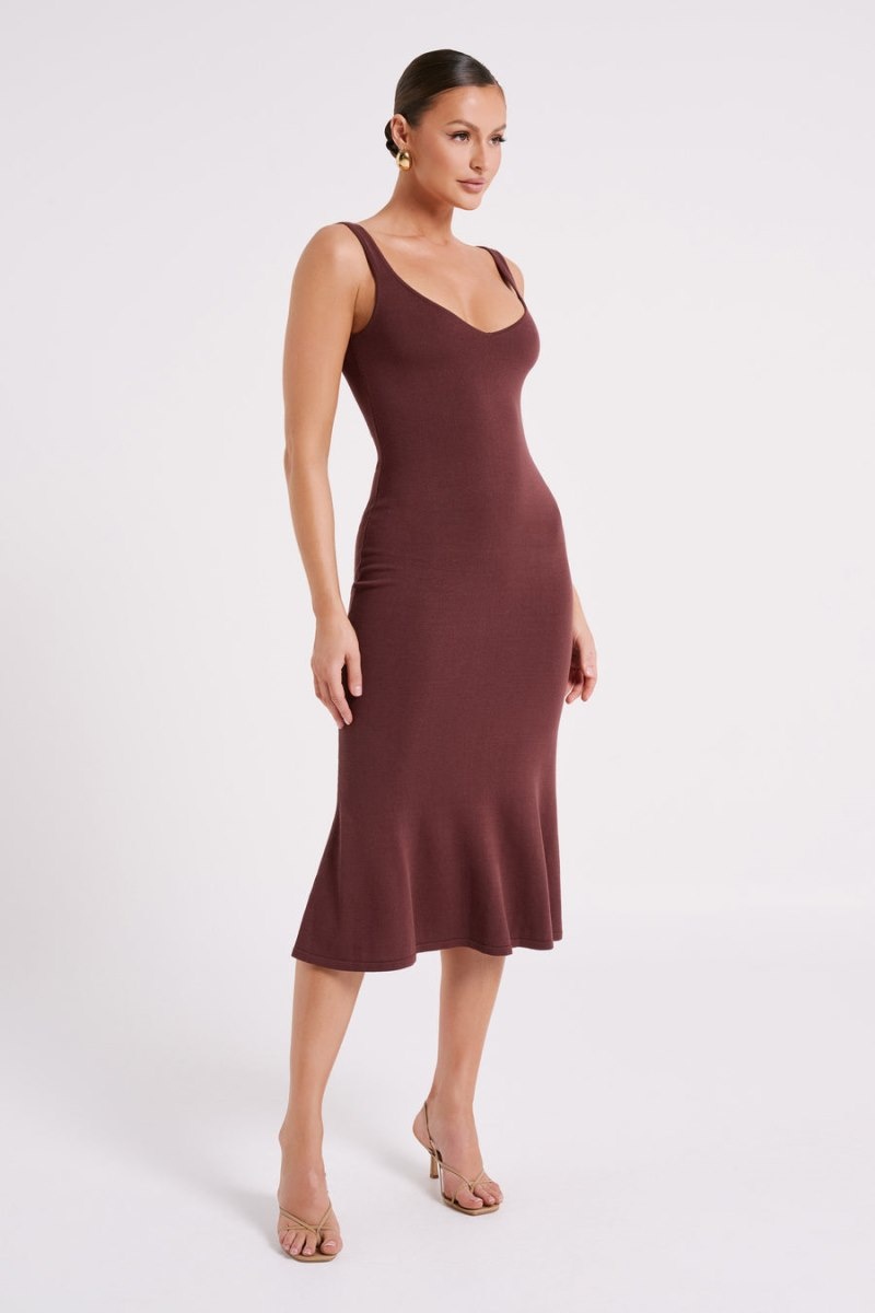 Women's Meshki Easton Knit Midi Dress Dark Chocolate Australia | G4A-8294