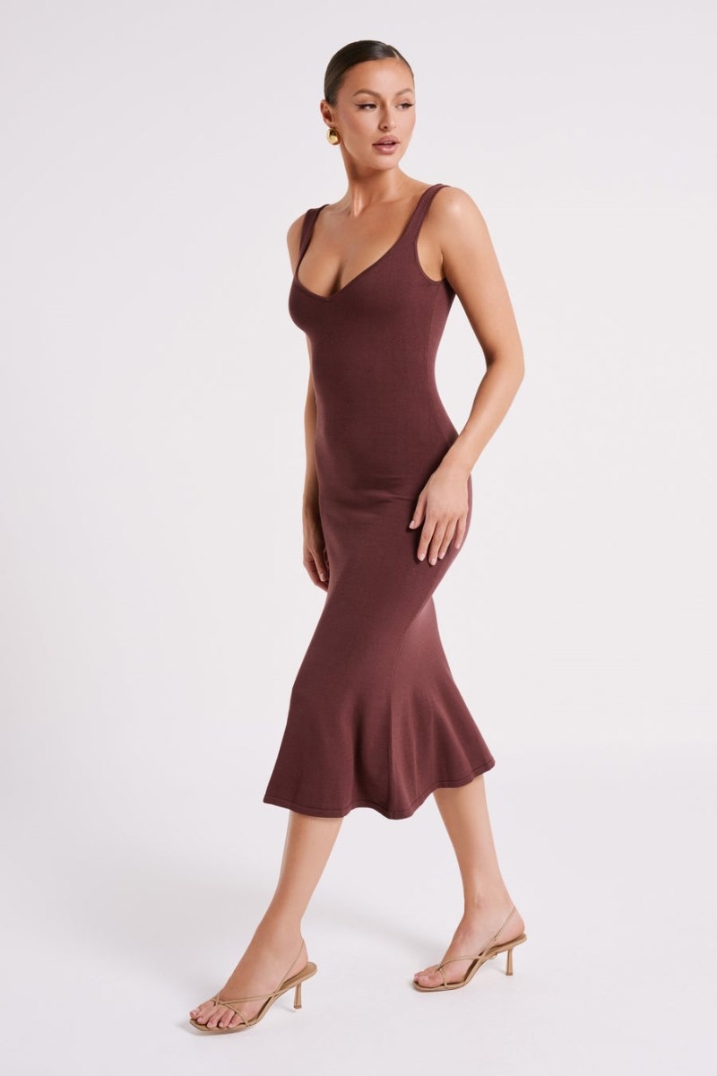 Women's Meshki Easton Knit Midi Dress Dark Chocolate Australia | G4A-8294