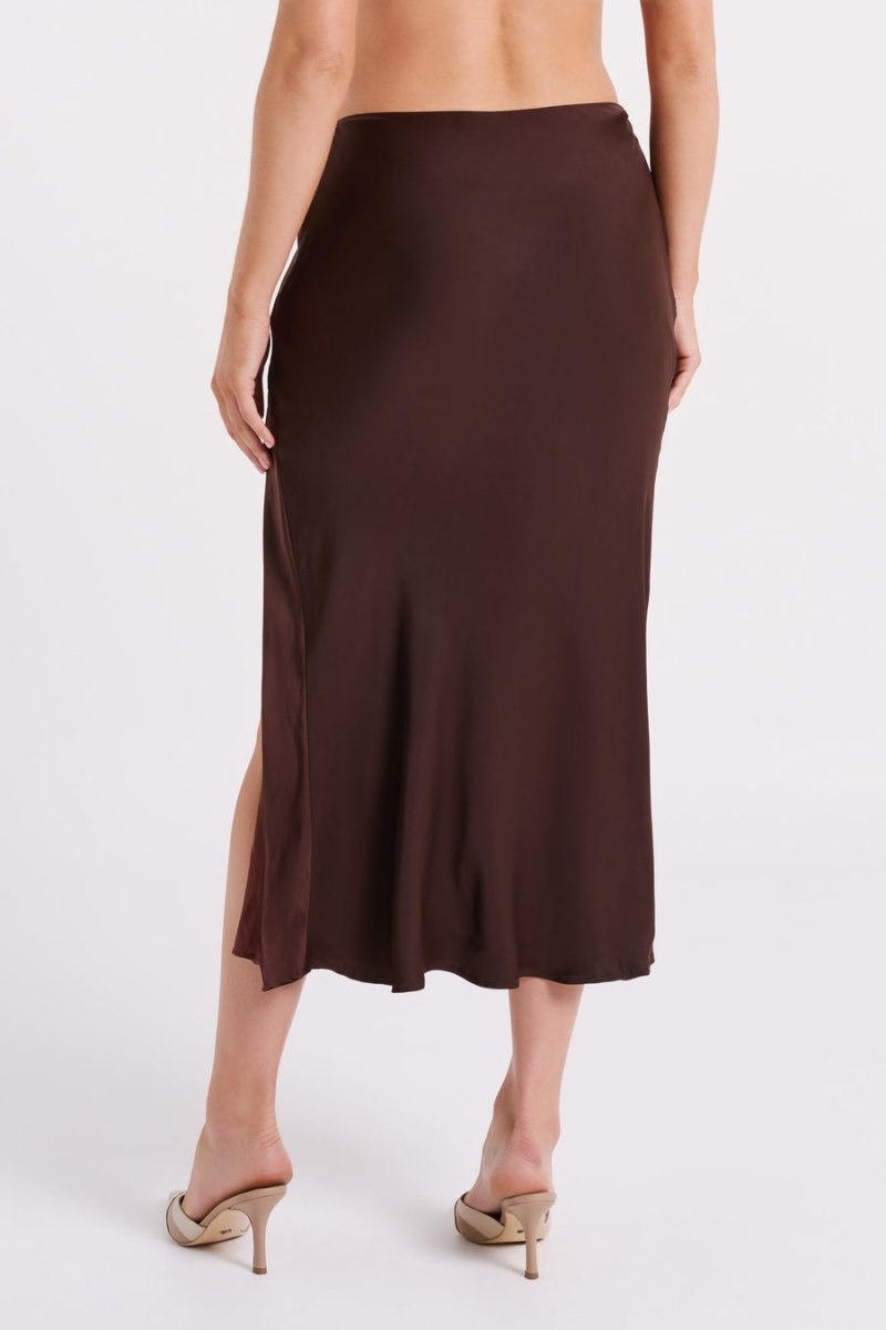 Women's Meshki Edie Satin Midi Tie Skirts Dark Chocolate Australia | A3K-1776