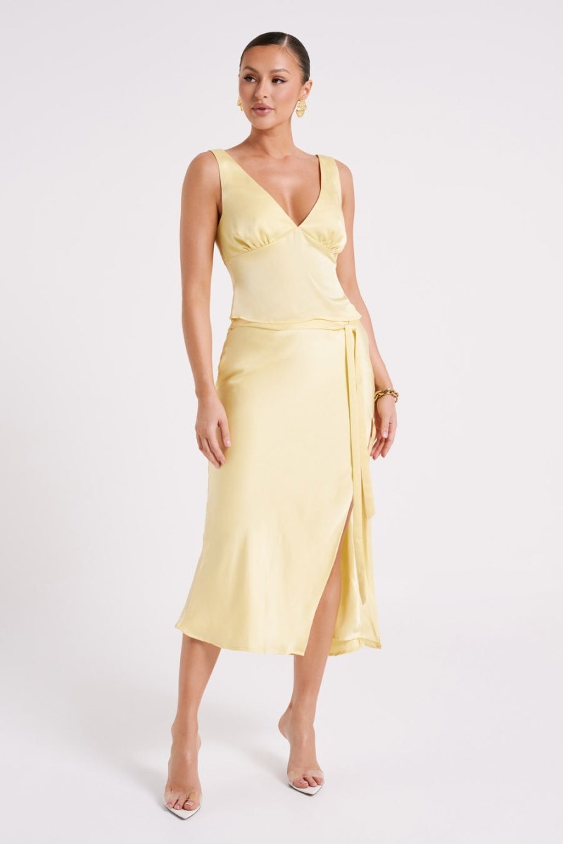 Women's Meshki Edie Satin Midi Tie Skirts Yellow Australia | Z5V-3738