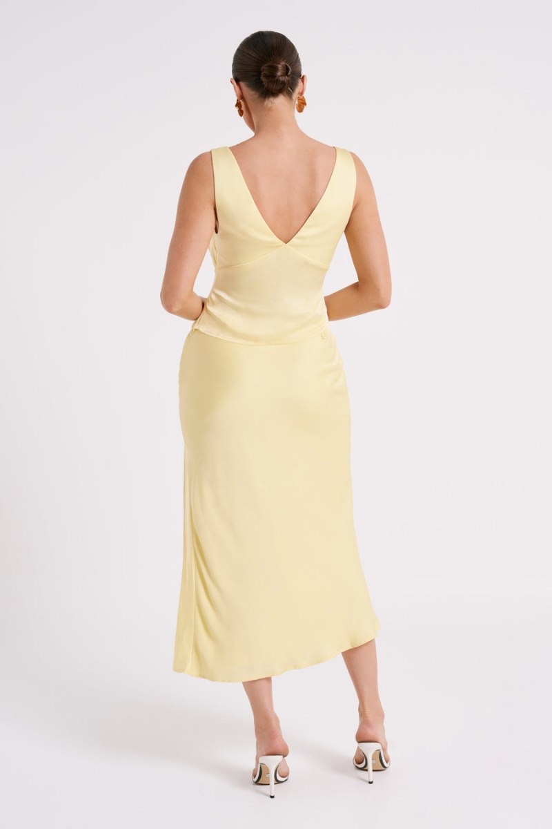 Women's Meshki Edie Satin Midi Tie Skirts Yellow Australia | Z5V-3738