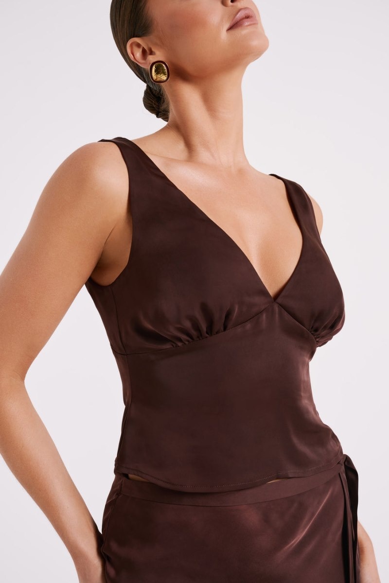 Women's Meshki Edie Satin Tops Dark Chocolate Australia | C0J-8475