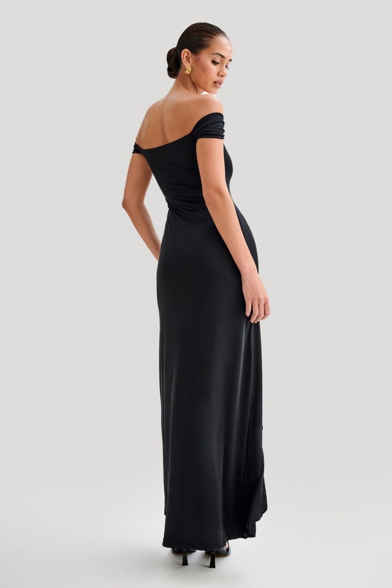 Women's Meshki Eisley Slinky Off Shoulder Maxi Dress Black Australia | Q3H-5558