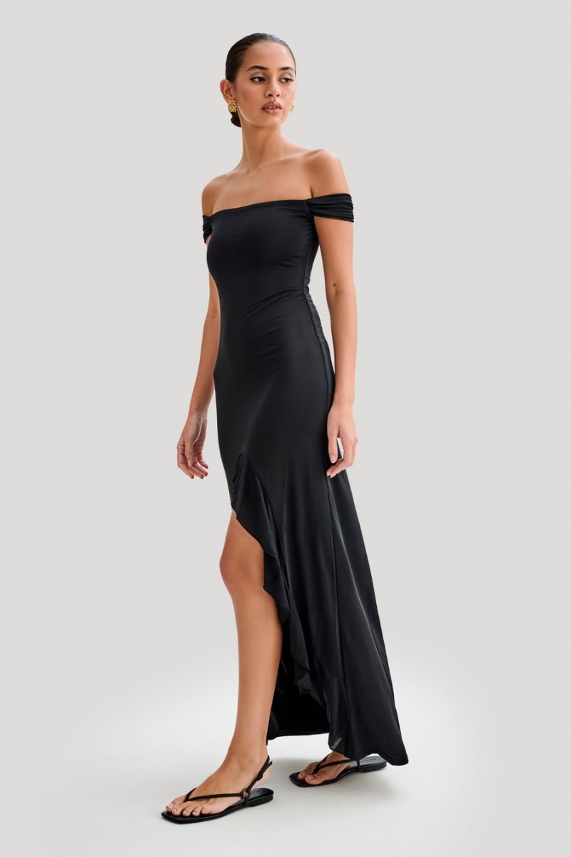 Women's Meshki Eisley Slinky Off Shoulder Maxi Dress Black Australia | Q3H-5558