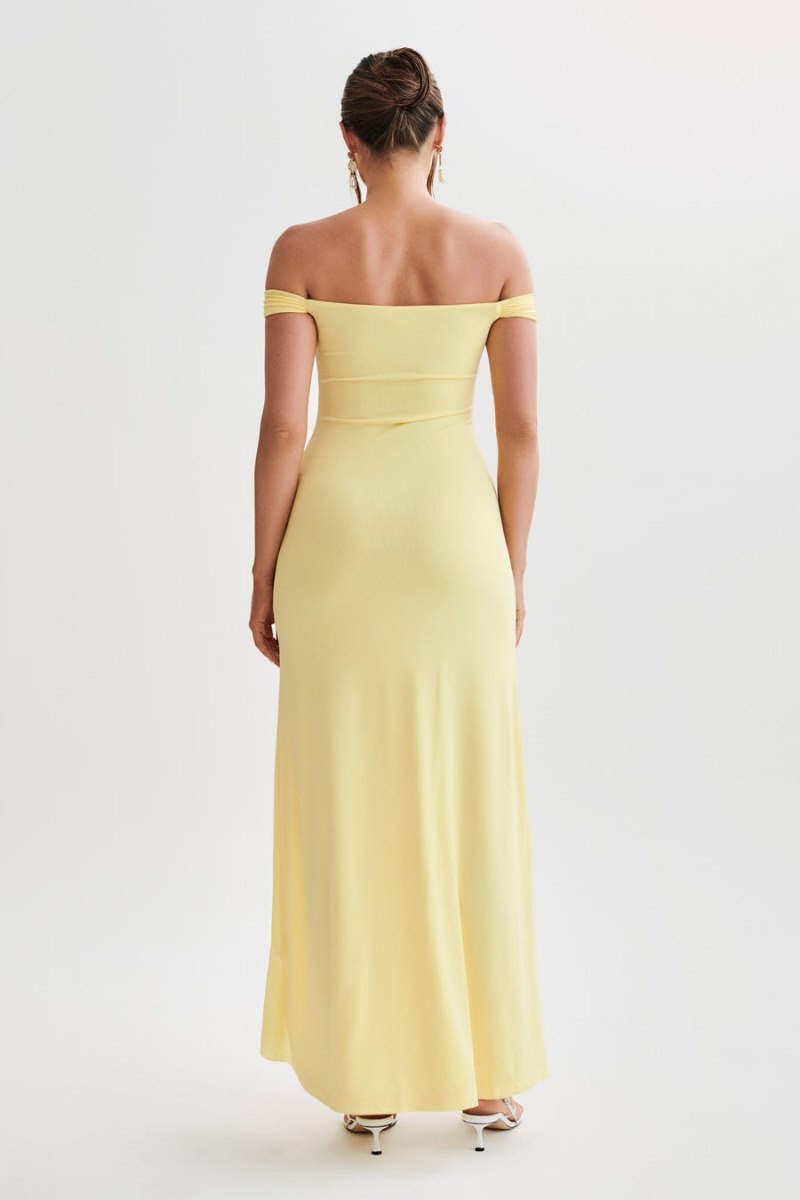 Women's Meshki Eisley Slinky Off Shoulder Maxi Dress Yellow Australia | B7J-7399