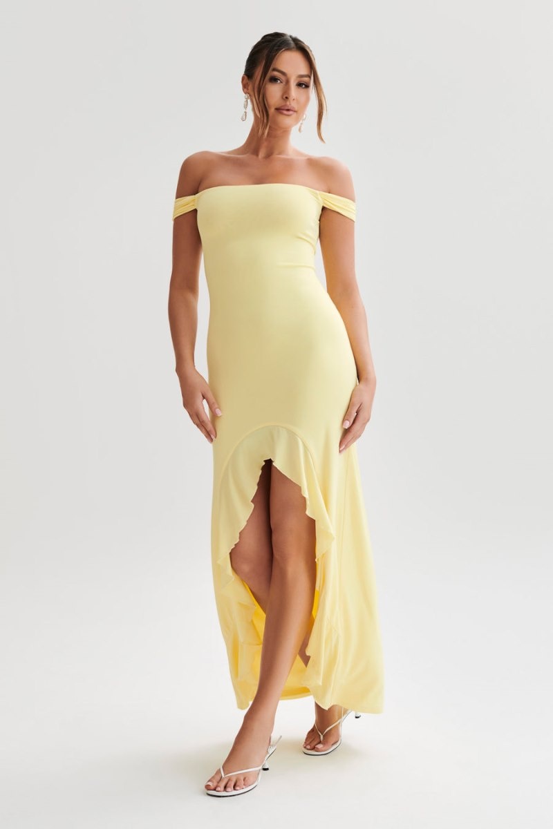 Women's Meshki Eisley Slinky Off Shoulder Maxi Dress Yellow Australia | B7J-7399