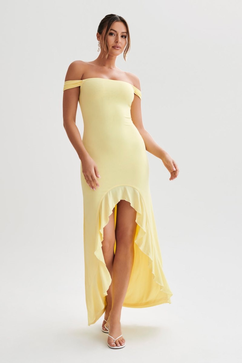 Women's Meshki Eisley Slinky Off Shoulder Maxi Dress Yellow Australia | B7J-7399