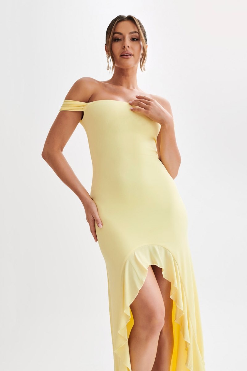 Women's Meshki Eisley Slinky Off Shoulder Maxi Dress Yellow Australia | B7J-7399