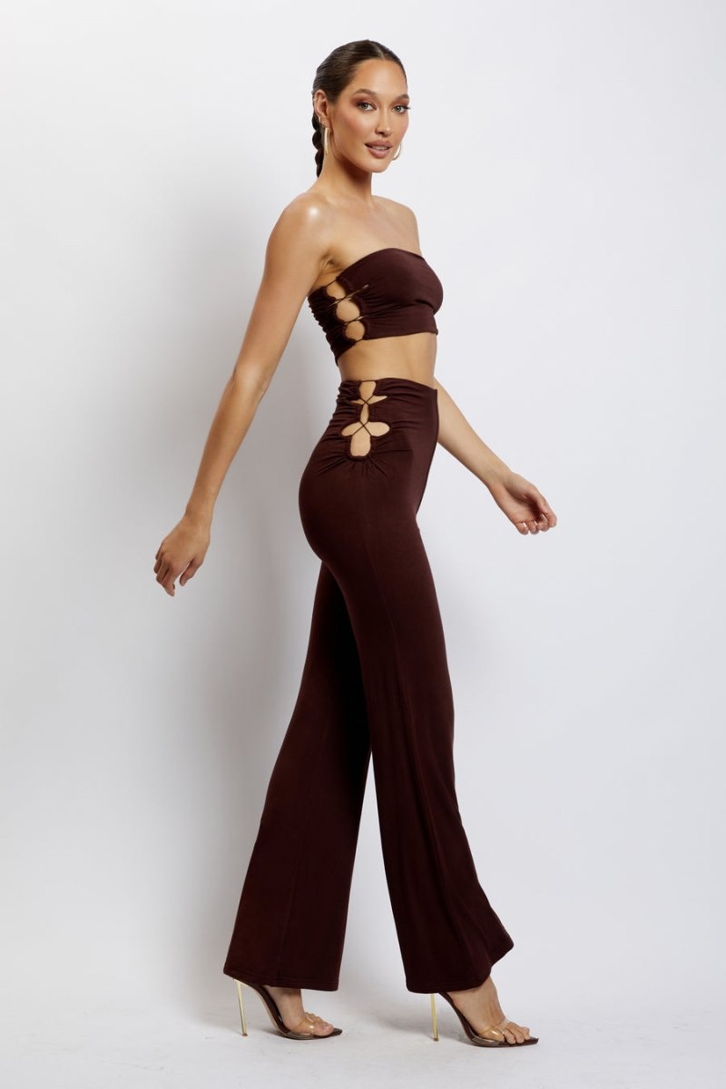 Women's Meshki Eleanor Tie Up Side Bandeau Tops Chocolate Australia | R3K-7254