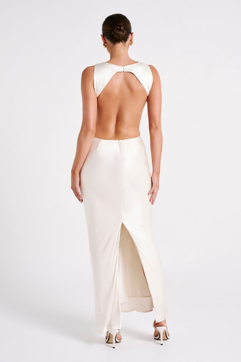 Women's Meshki Electra Satin Cut Out Maxi Dress White Australia | J1Q-1897