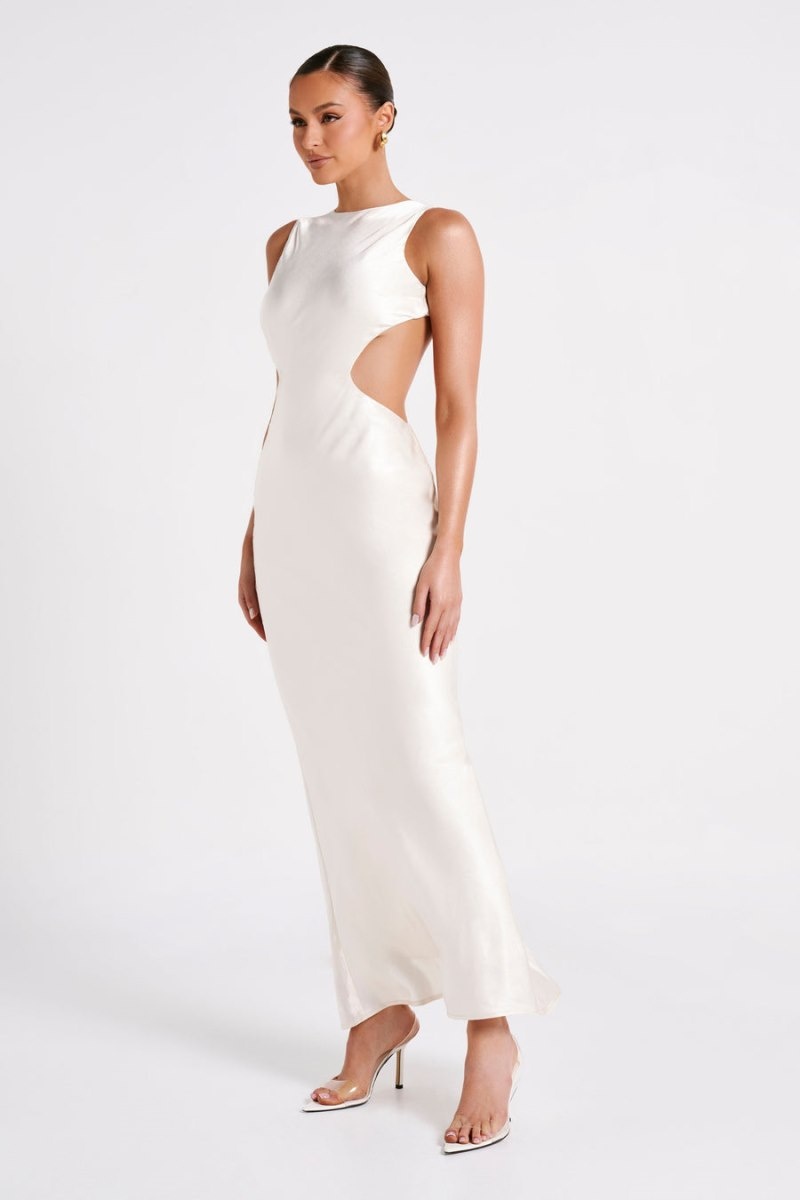 Women's Meshki Electra Satin Cut Out Maxi Dress White Australia | J1Q-1897