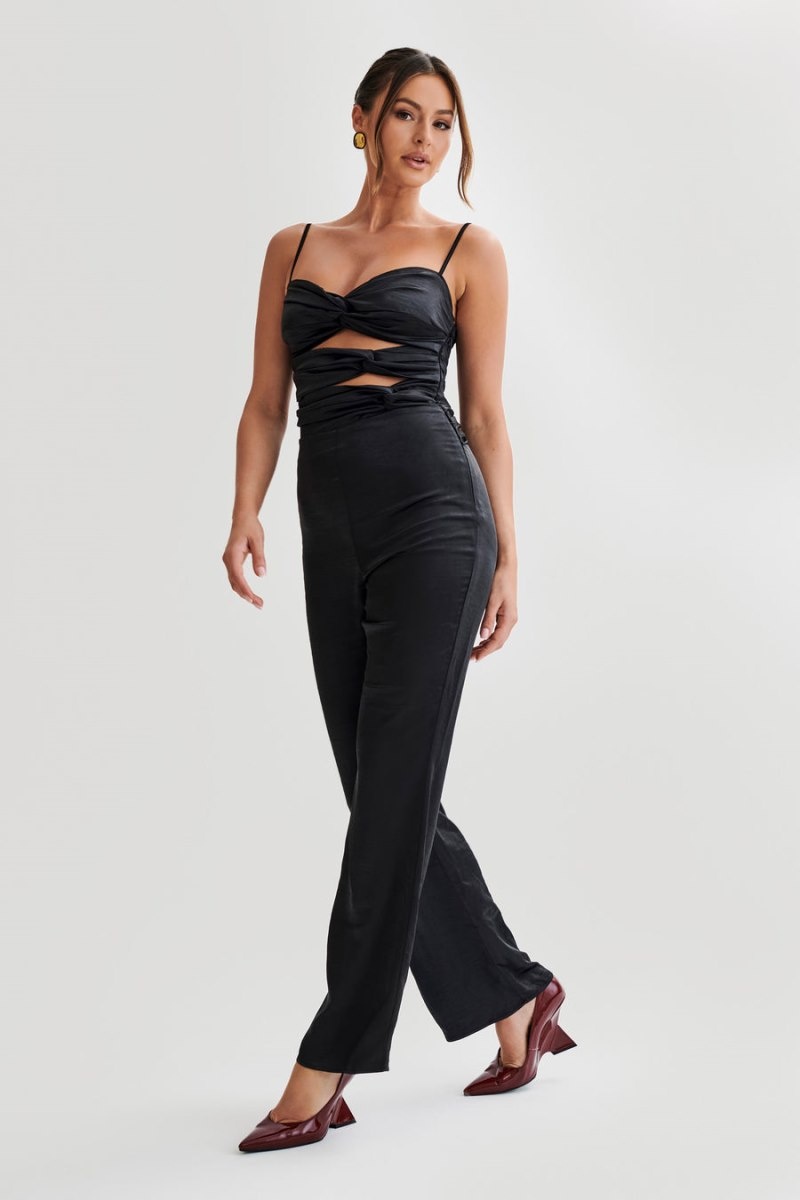 Women's Meshki Elina Twist Satin Jumpsuit Black Australia | N6O-0265