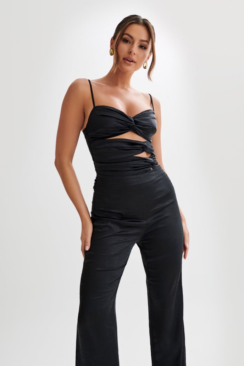 Women's Meshki Elina Twist Satin Jumpsuit Black Australia | N6O-0265