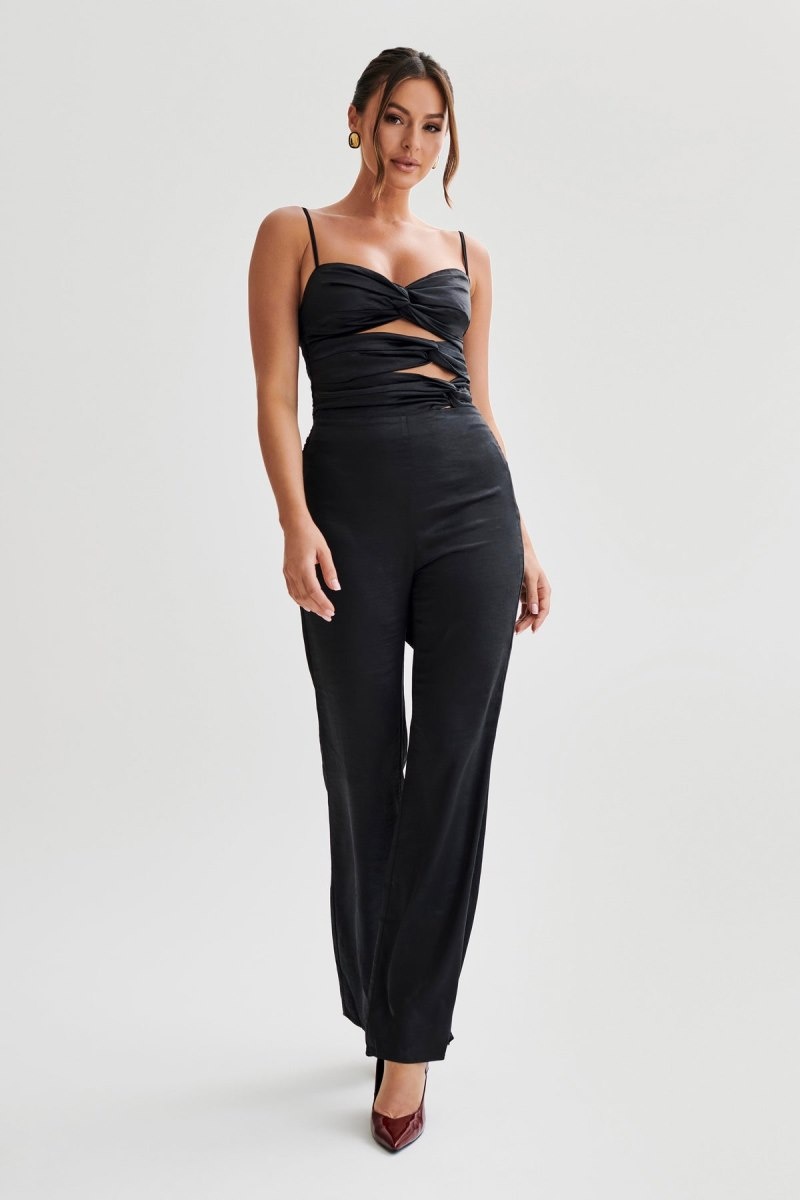 Women\'s Meshki Elina Twist Satin Jumpsuit Black Australia | N6O-0265