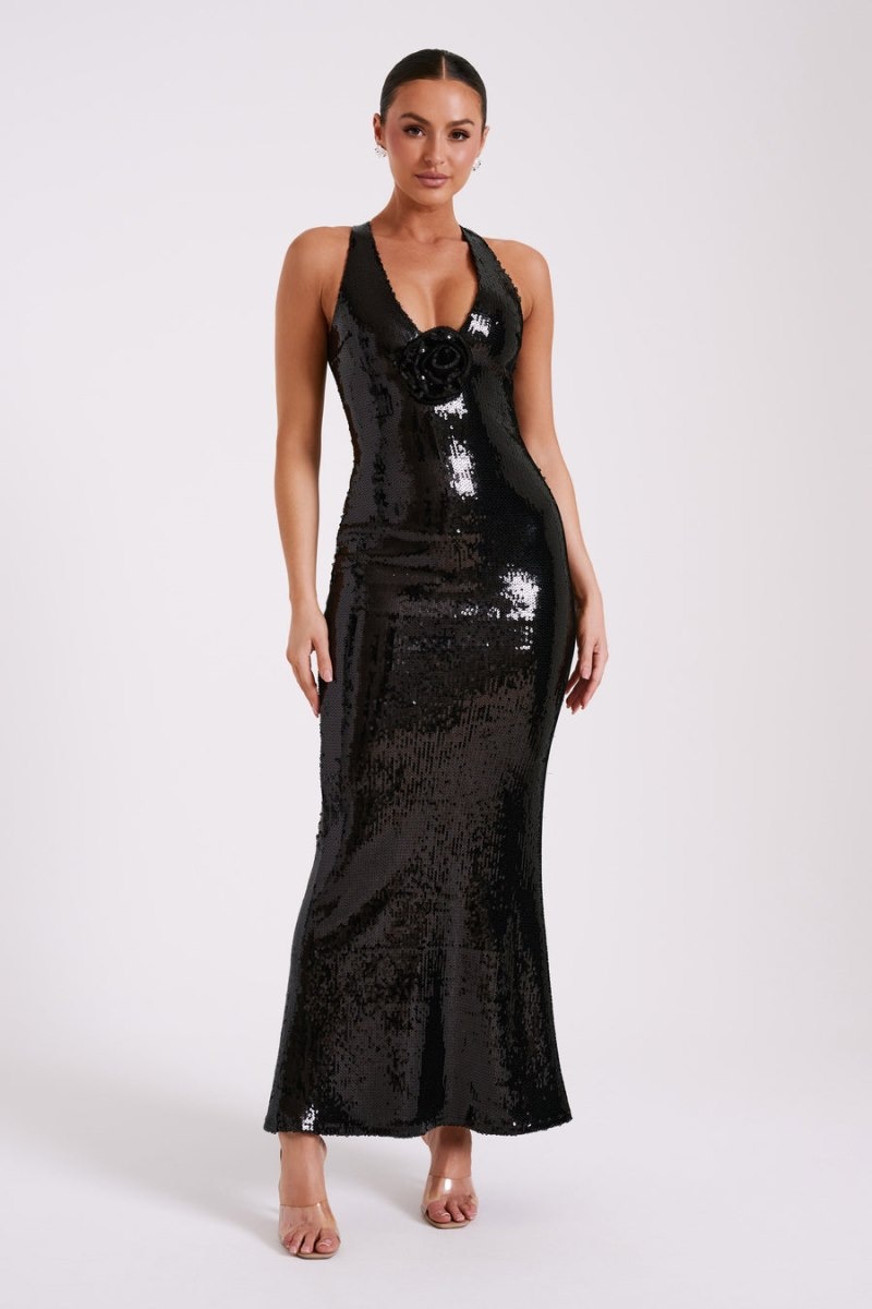 Women's Meshki Eliza Rose Sequin Maxi Dress Black Australia | N3H-5136