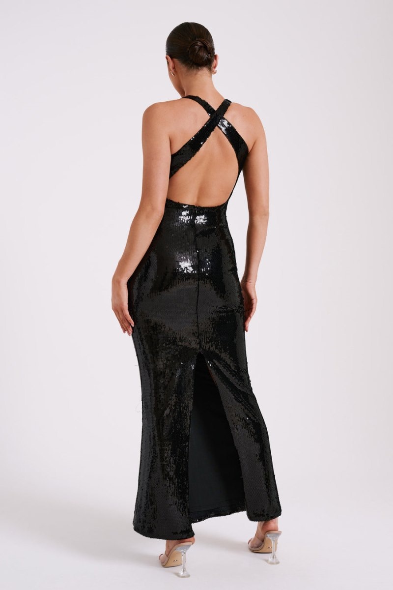 Women's Meshki Eliza Rose Sequin Maxi Dress Black Australia | N3H-5136