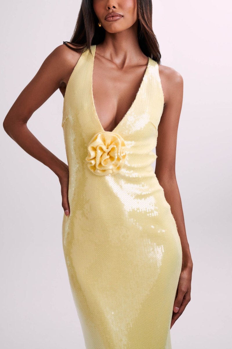 Women's Meshki Eliza Rose Sequin Maxi Dress Lemon Australia | M4K-6581