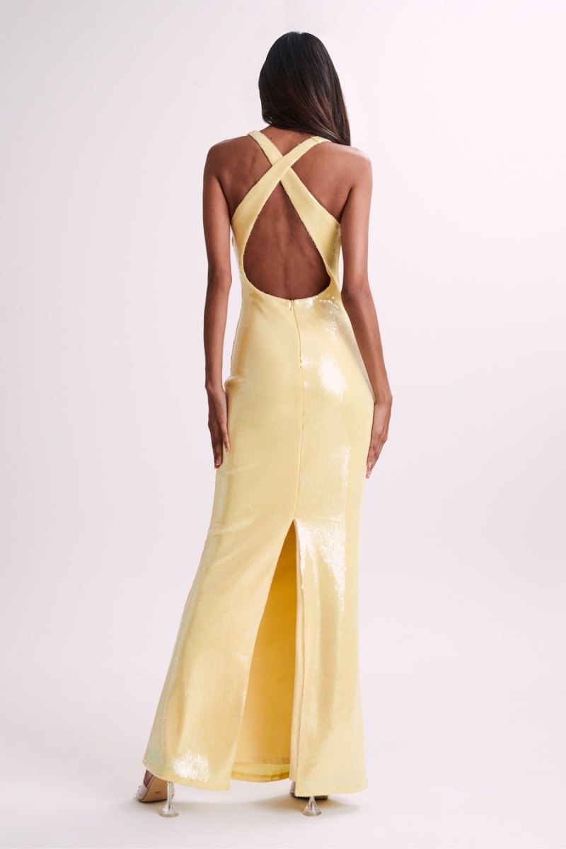 Women's Meshki Eliza Rose Sequin Maxi Dress Lemon Australia | M4K-6581