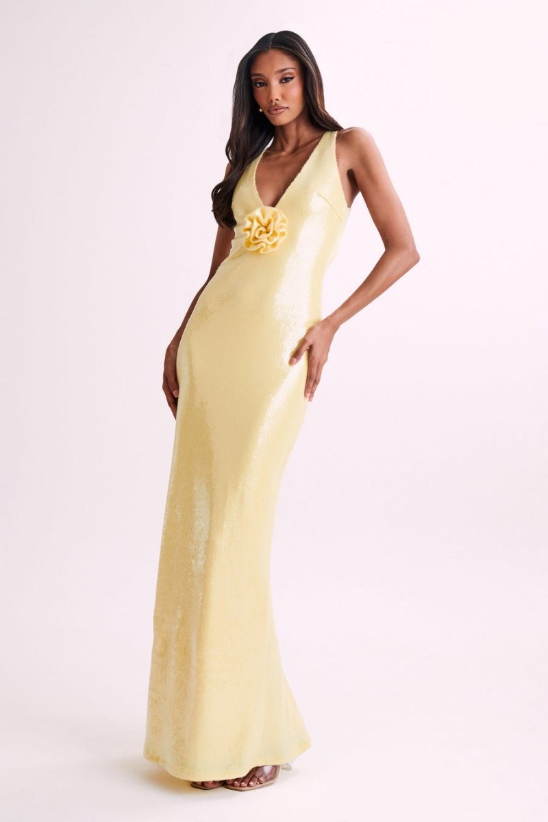 Women's Meshki Eliza Rose Sequin Maxi Dress Lemon Australia | M4K-6581