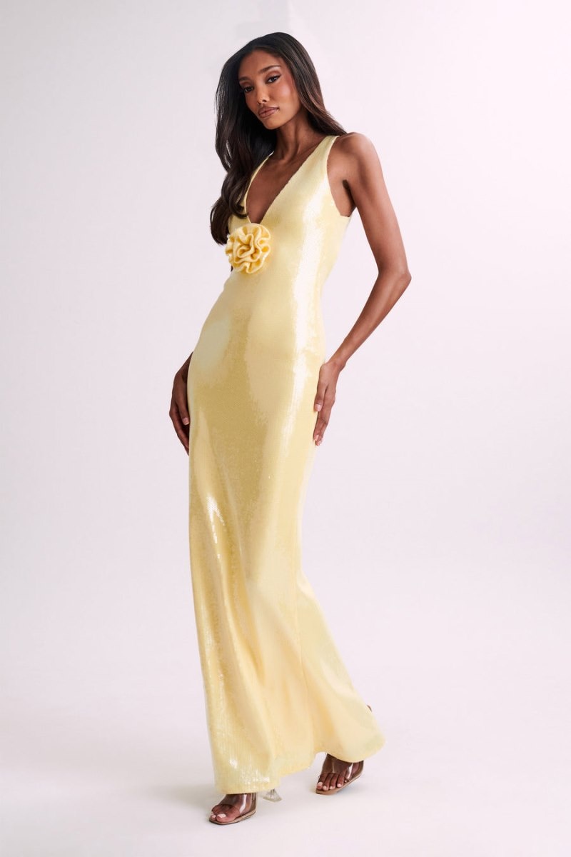 Women's Meshki Eliza Rose Sequin Maxi Dress Lemon Australia | M4K-6581