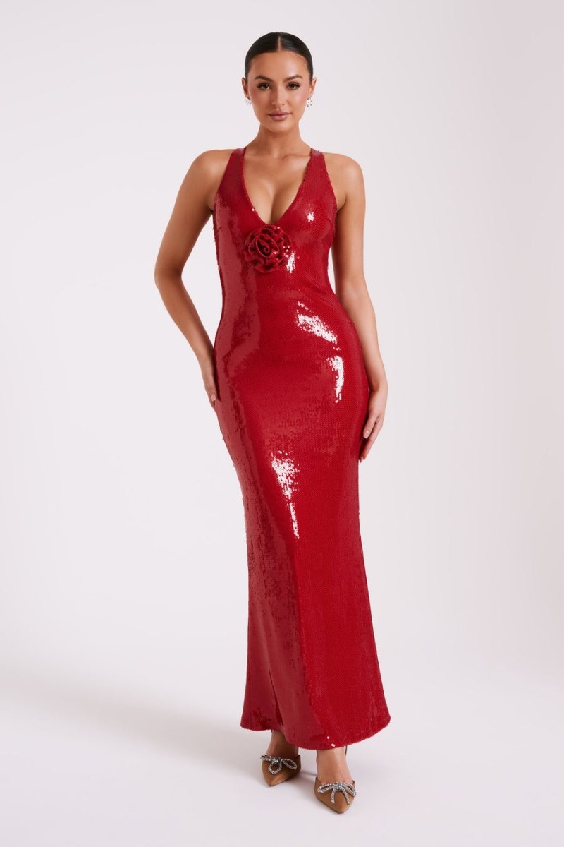 Women's Meshki Eliza Rose Sequin Maxi Dress Red Australia | E4T-0491