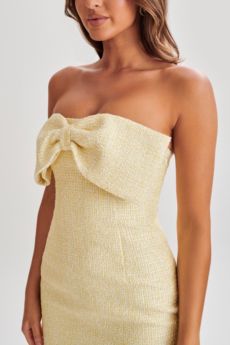 Women's Meshki Elizabeth Tweed Bow Mini Dress Lemon Australia | O6Q-9363