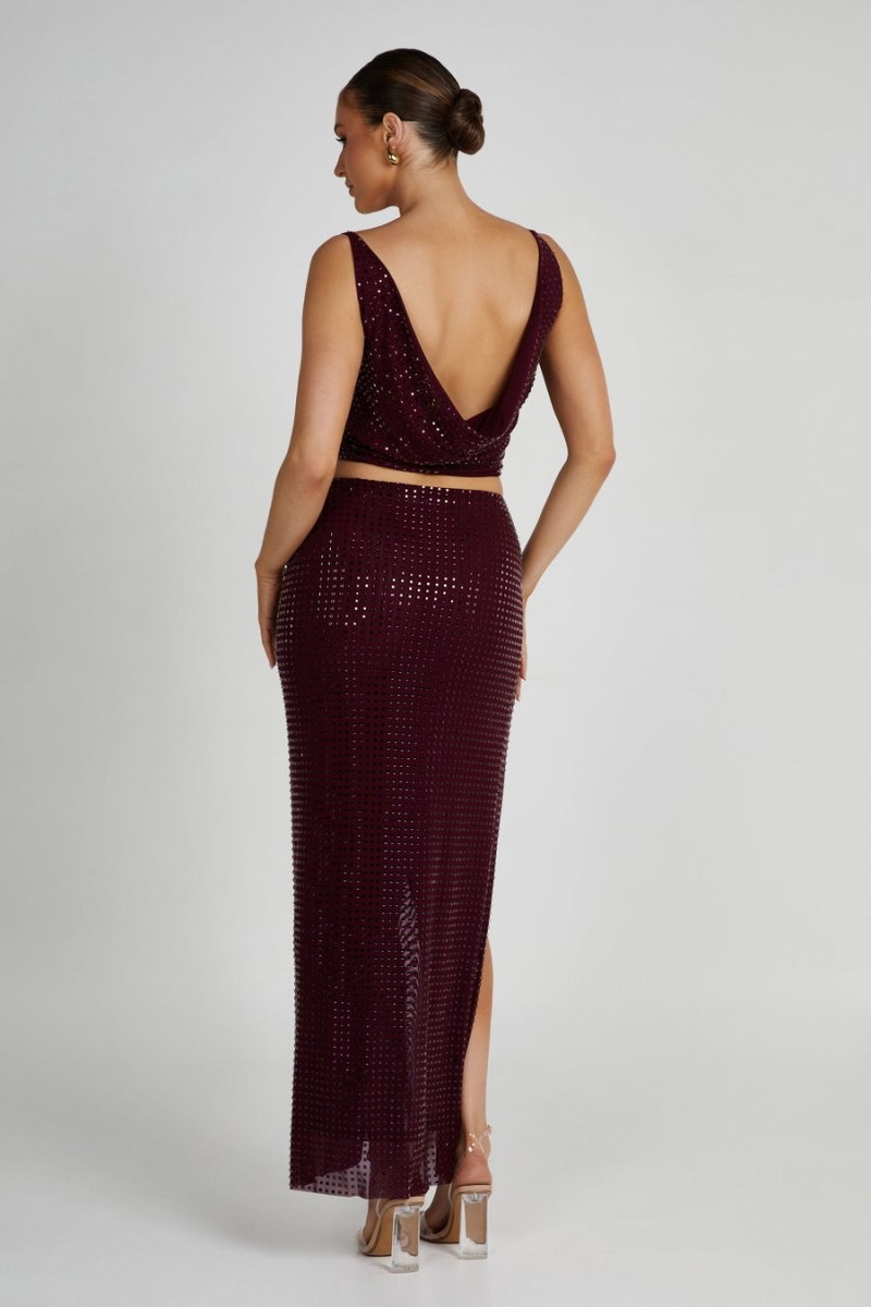 Women's Meshki Ellery Square Diamante Maxi Skirts Burgundy Australia | W9Y-3847