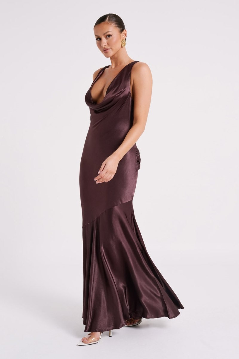 Women's Meshki Ellison Satin Cowl Gown Wedding Dress Dark Chocolate Australia | P7Y-0998