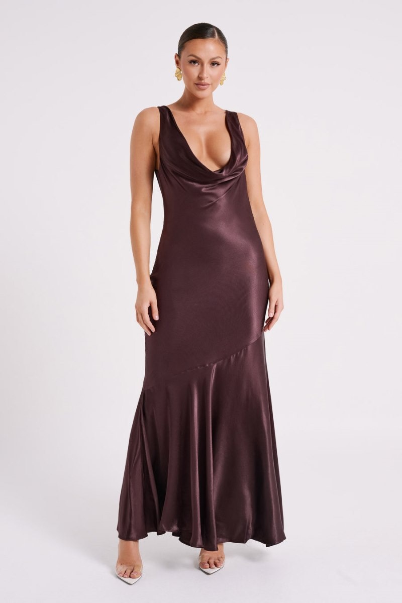 Women's Meshki Ellison Satin Cowl Gown Wedding Dress Dark Chocolate Australia | P7Y-0998