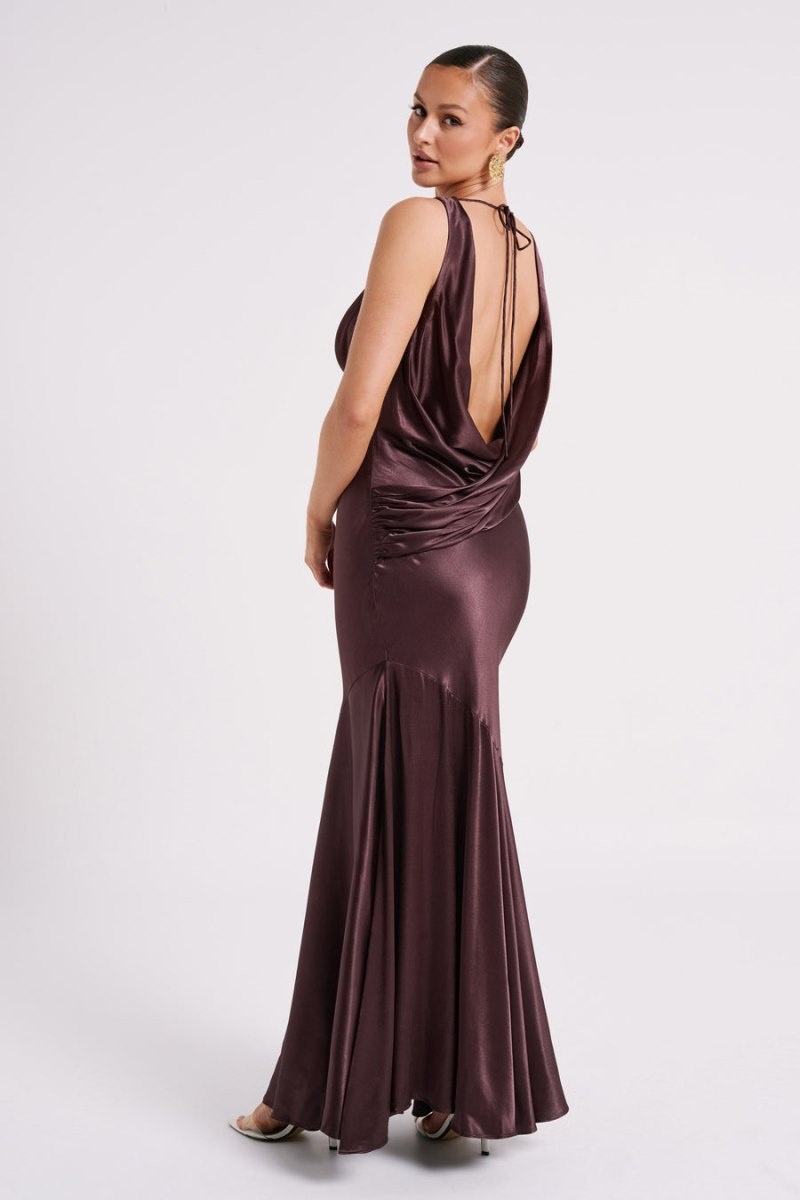 Women's Meshki Ellison Satin Cowl Gown Wedding Dress Dark Chocolate Australia | P7Y-0998