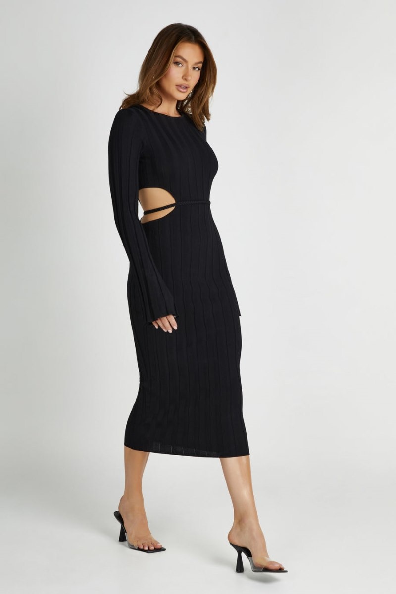 Women's Meshki Elodie Knit Midi Dress Black Australia | Y0Y-1582