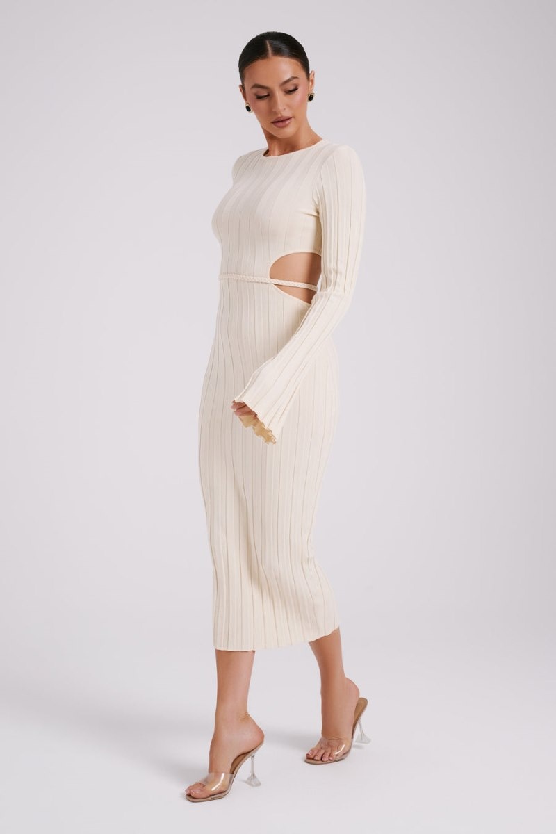 Women's Meshki Elodie Knit Midi Dress Cream Australia | A4P-6206