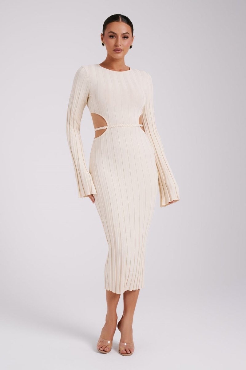 Women's Meshki Elodie Knit Midi Dress Cream Australia | A4P-6206