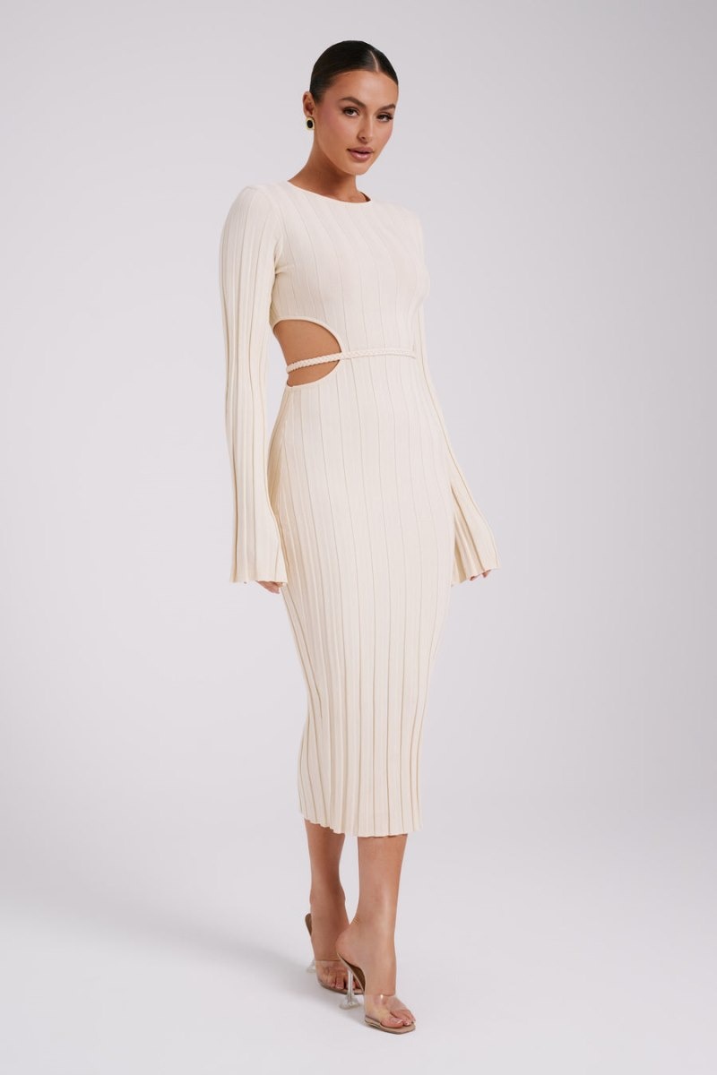 Women's Meshki Elodie Knit Midi Dress Cream Australia | A4P-6206