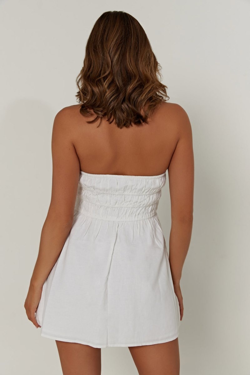 Women's Meshki Eloise Strapless Linen Mini Dress White Australia | F8E-9808