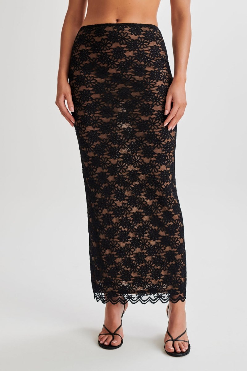 Women's Meshki Elska Lace Maxi Skirts Black Australia | P5Y-2823